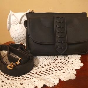 Kenzie Black Vegan Leather Whipstitch Crossbody Belt Bag